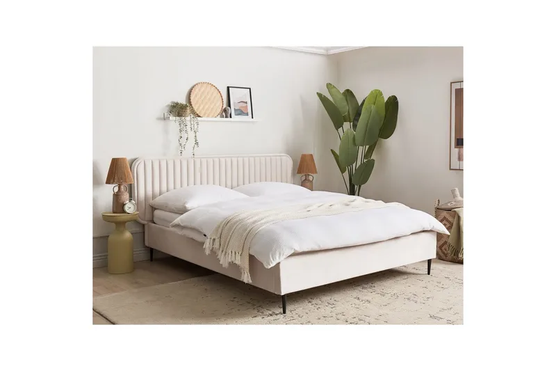 Dubbelsäng Brin med lamellram Beige-Svart, 160x200 cm - Beige-Svart, 160x200 cm - Möbler - Sovrum - Sängram & sängstomme