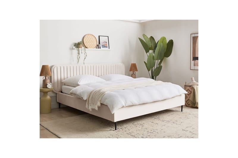 Dubbelsäng Brin med lamellram Beige-Svart, 180x200 cm - Beige-Svart, 180x200 cm - Möbler - Sovrum - Sängram & sängstomme