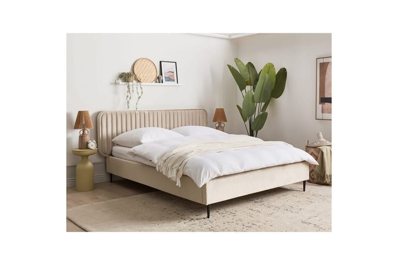 Dubbelsäng Brin med lamellram Taupe-Svart, 160x200 cm - Taupe-Svart, 160x200 cm - Möbler - Sovrum - Sängram & sängstomme