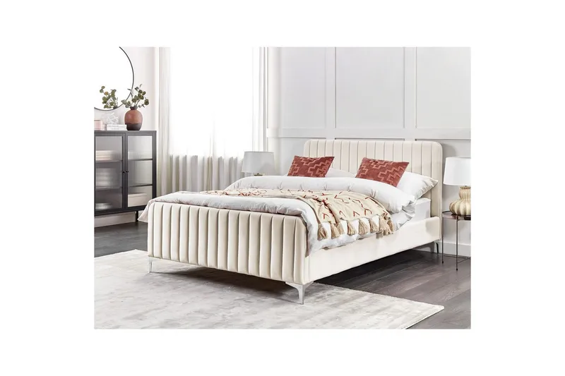 Dubbelsäng Lunan med lamellram Beige-Silver, 140x200 cm - Beige-Silver, 140x200 cm - Möbler - Sovrum - Sängram & sängstomme