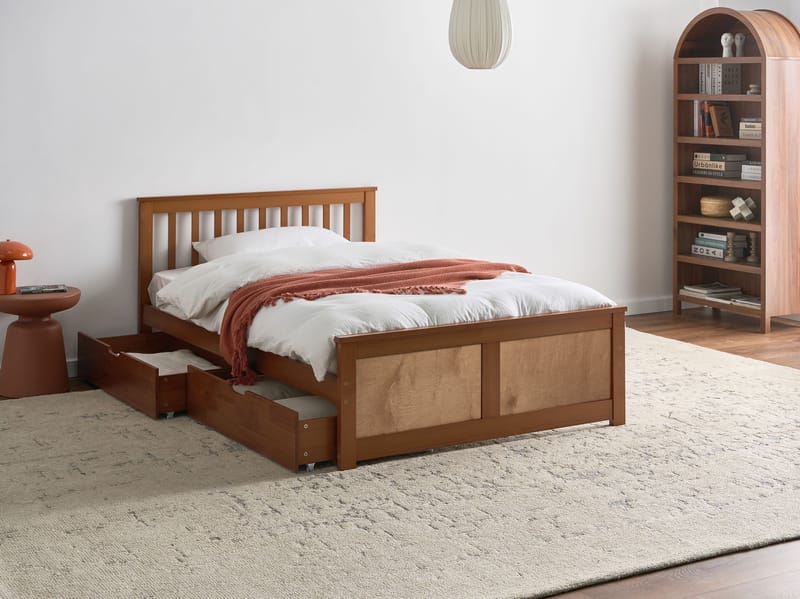 Dubbelsäng med 2 lådor Olendon 120x200 - Brun - Möbler - Sovrum - Sängram & sängstomme