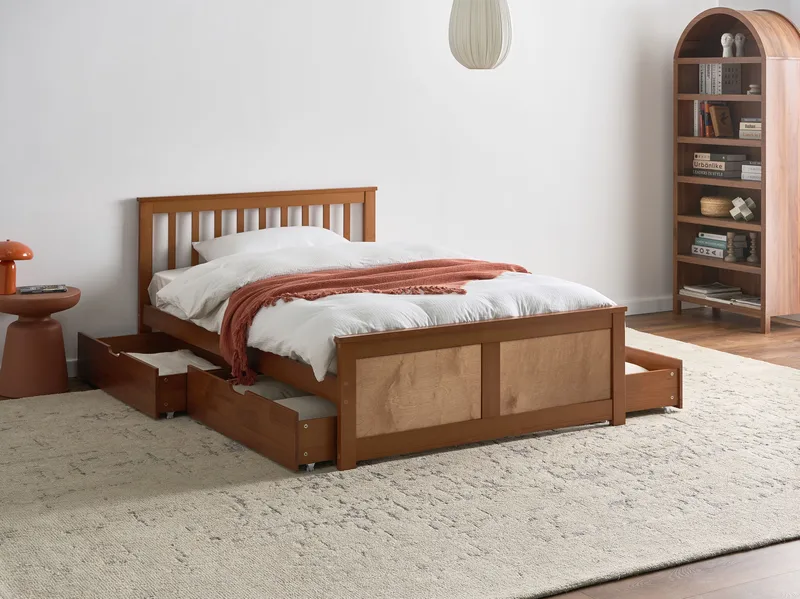 Dubbelsäng med 4 lådor Olendon 120x200 - Brun - Möbler - Sovrum - Sängram & sängstomme