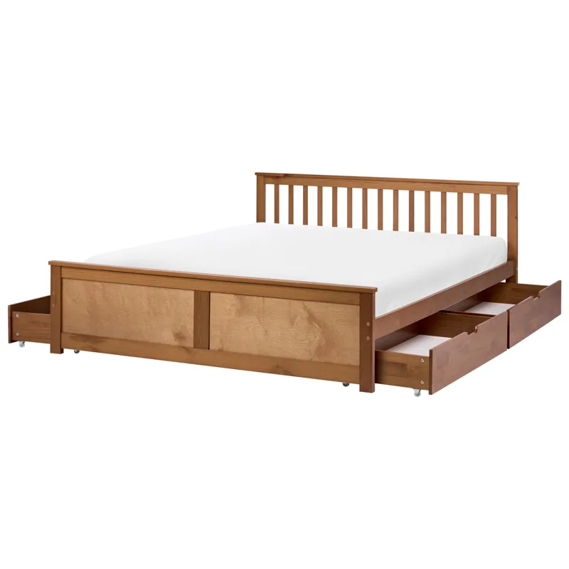 Dubbelsäng med 4 lådor Olendon 180x200, Brun