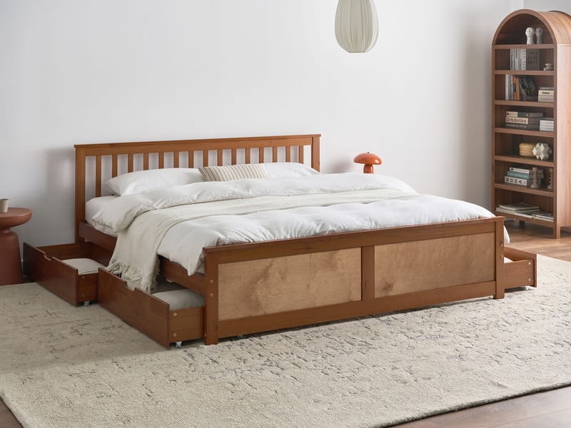 Dubbelsäng med 4 lådor Olendon 180x200 - Brun - Möbler - Sovrum - Sängram & sängstomme