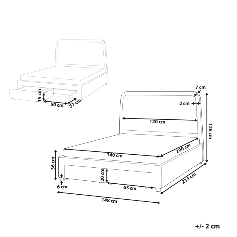 Dubbelsäng Sardent 140x200 - Off-White - Möbler - Sovrum - Sängram & sängstomme