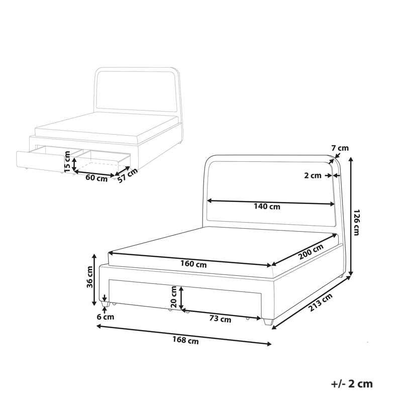 Dubbelsäng Sardent 160x200 - Off-white - Möbler - Sovrum - Sängram & sängstomme