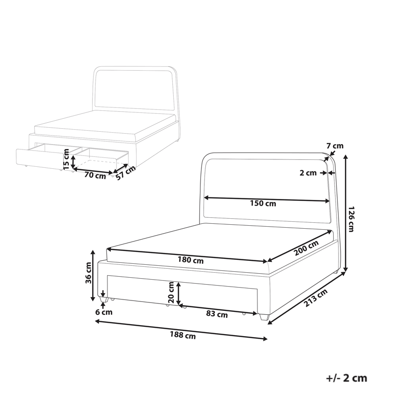 Dubbelsäng Sardent 180x200 - Off-White - Möbler - Sovrum - Sängram & sängstomme