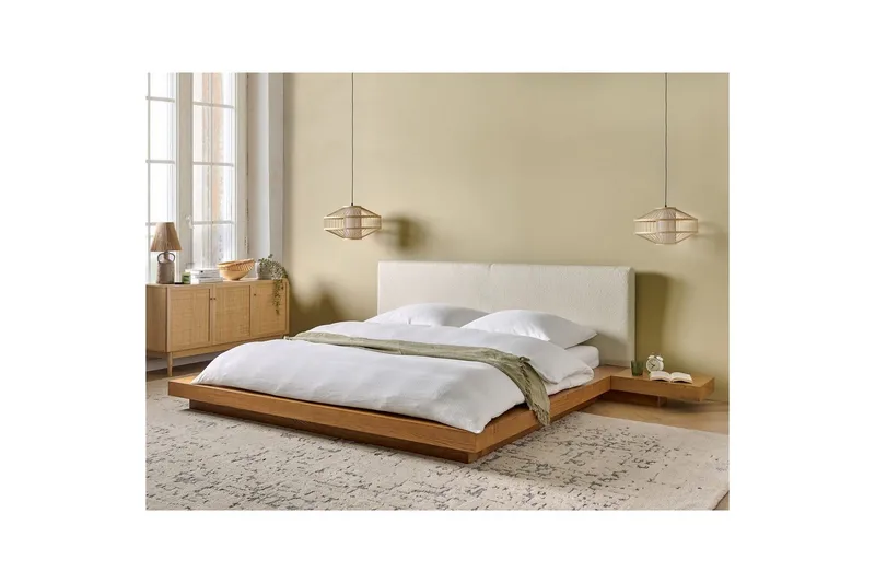 Dubbelsäng Zen med lamellram Ljus Trä-Vit, 180x200 cm - Ljus Trä-Vit, 180x200 cm - Möbler - Sovrum - Sängram & sängstomme