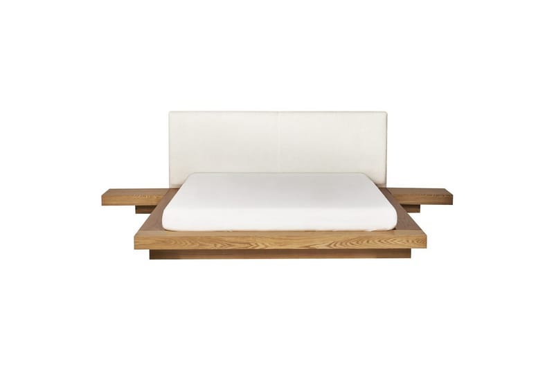 Dubbelsäng Zen med LED-belysning Ljus Trä-Vit, 160x200 cm, Bouclé - Ljus Trä-Vit, 160x200 cm, Bouclé - Möbler - Sovrum - Sängram & sängstomme