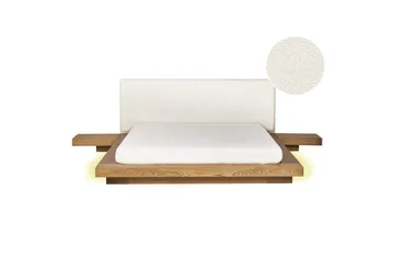 Dubbelsäng Zen med LED-belysning Ljus Trä-Vit, 160x200 cm, Bouclé
