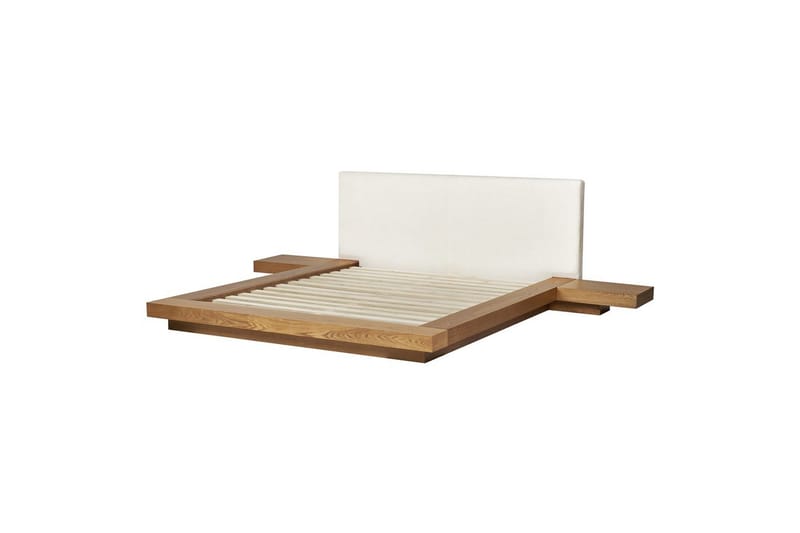 Dubbelsäng Zen med LED-belysning Ljus Trä-Vit, 160x200 cm, Bouclé - Ljus Trä-Vit, 160x200 cm, Bouclé - Möbler - Sovrum - Sängram & sängstomme