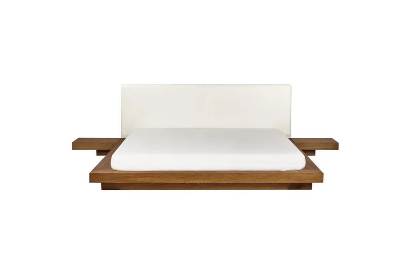 Dubbelsäng Zen med LED-belysning Ljus Trä-Vit, 180x200 cm, Bouclé - Ljus Trä-Vit, 180x200 cm, Bouclé - Möbler - Sovrum - Sängram & sängstomme