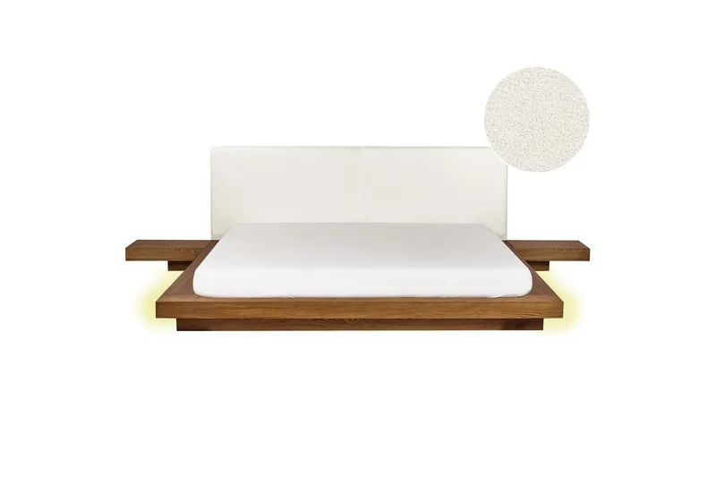 Dubbelsäng Zen med LED-belysning Ljus Trä-Vit, 180x200 cm, Bouclé, Ljus Trä-Vit, 180x200 cm, Bouclé