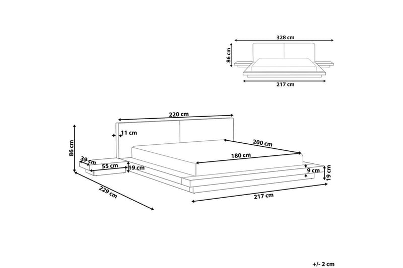Dubbelsäng Zen med LED-belysning Ljus Trä-Vit, 180x200 cm, Bouclé - Ljus Trä-Vit, 180x200 cm, Bouclé - Möbler - Sovrum - Sängram & sängstomme