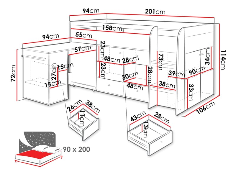 Edson Våningssäng 90x200 cm - Möbler - Sovrum - Sängram & sängstomme