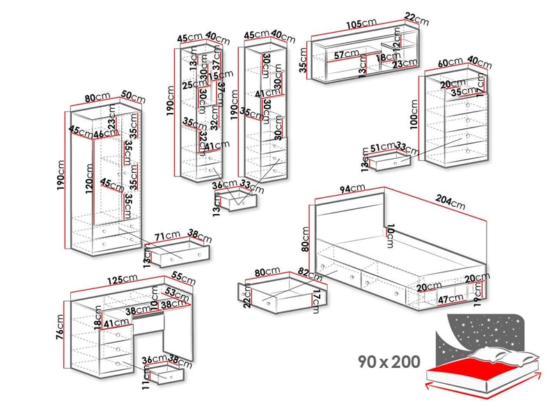Elvaren Möbelset för Sovrum - Möbler - Sovrum - Möbelset för sovrum