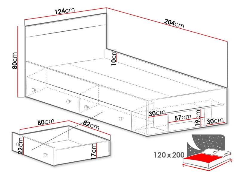 Elvaren Sängram med Förvaring 120x200 cm i Målat Trä med Sänggavel - Svart|Vit - Möbler - Sovrum - Sängram & sängstomme