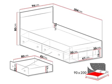 Elvaren Sängram med Förvaring 90x200 cm i Målat Trä med Sänggavel - Svart|Vit - Möbler - Sovrum - Sängram & sängstomme