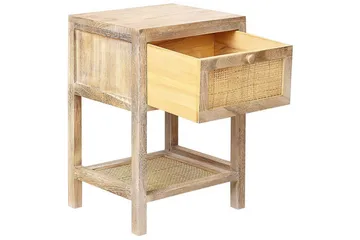 Esto Sängbord Rotting med Låda och Hylla i Trä - Beige - Möbler - Sovrum - Sängbord