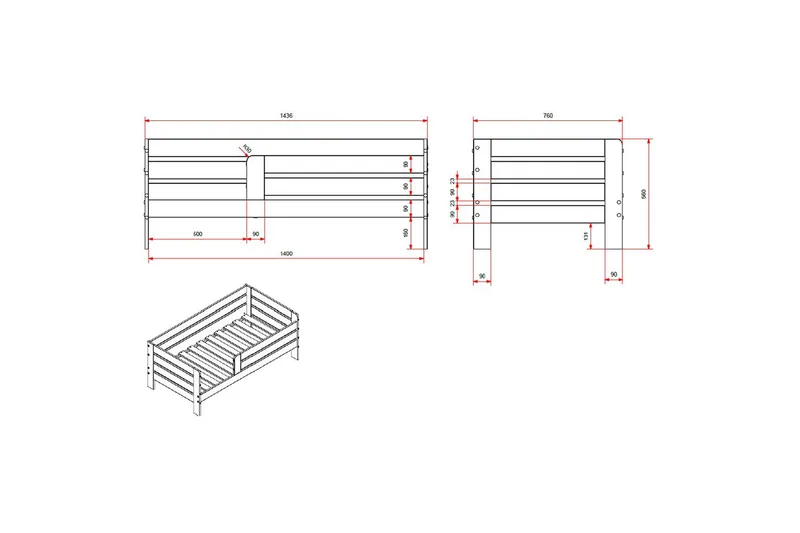 Juniorsäng med skyddsräcken och låda Peuterbed Vit - Vit - Möbler - Sovrum - Förvaring sovrum - Sänglåda