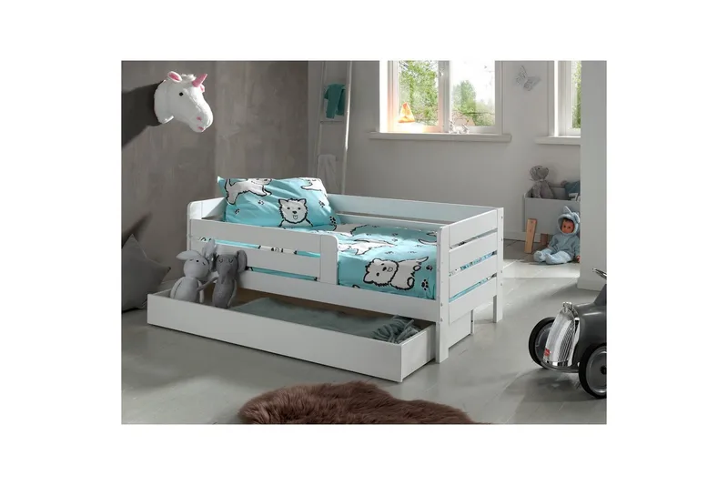 Juniorsäng med skyddsräcken och låda Peuterbed Vit - Vit - Möbler - Sovrum - Förvaring sovrum - Sänglåda