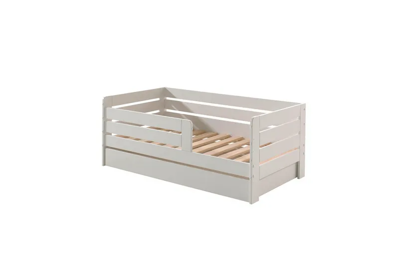 Juniorsäng med skyddsräcken och låda Peuterbed Vit, Vit