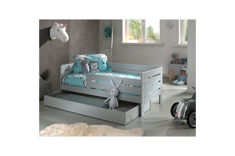 Juniorsäng med skyddsräcken och låda Peuterbed Grå - Grå - Möbler - Sovrum - Förvaring sovrum - Sänglåda
