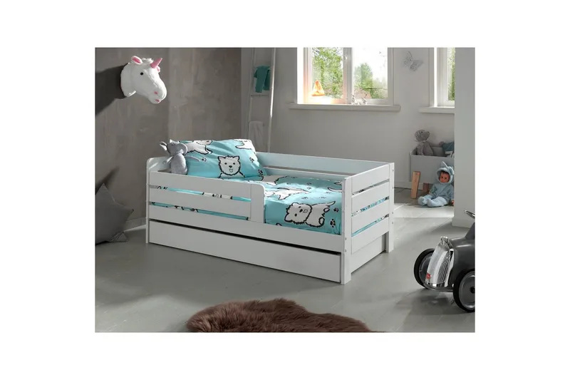 Juniorsäng med skyddsräcken och låda Peuterbed Vit - Vit - Möbler - Sovrum - Förvaring sovrum - Sänglåda