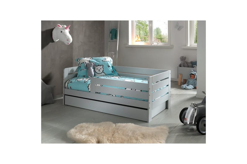 Juniorsäng med skyddsräcken och låda Peuterbed Grå - Grå - Möbler - Sovrum - Förvaring sovrum - Sänglåda