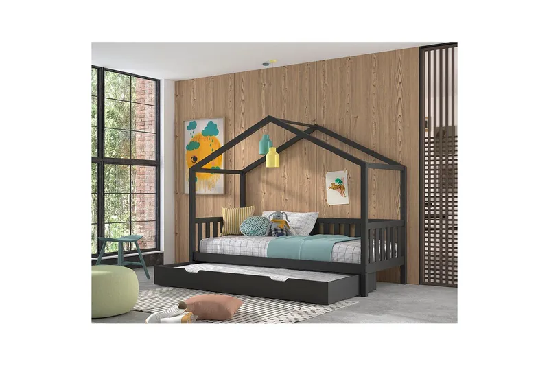 Säng med låda och staket Dallas 90x200 cm Antracit - Antracit - Möbler - Sovrum - Förvaring sovrum - Sänglåda