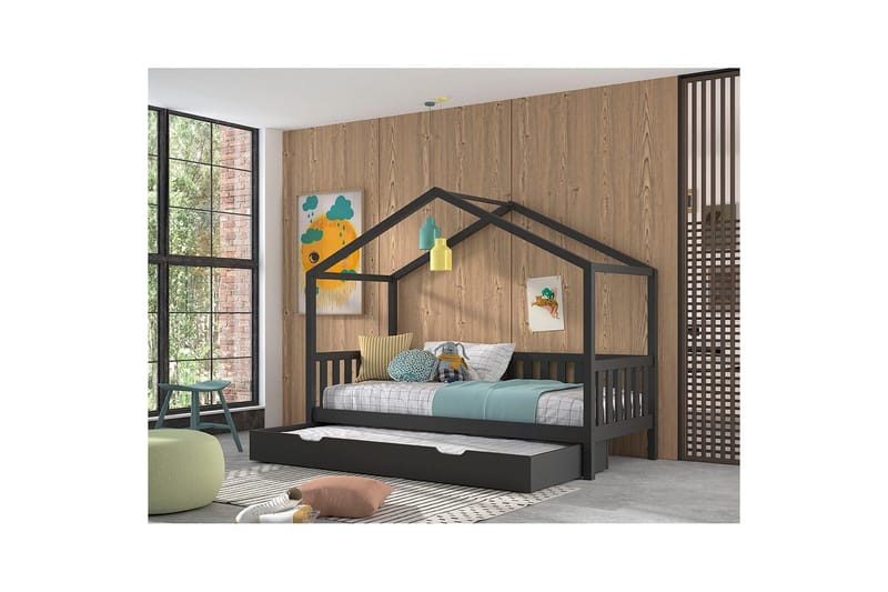 Säng med låda och staket Dallas 90x200 cm Antracit - Antracit - Möbler - Sovrum - Förvaring sovrum - Sänglåda