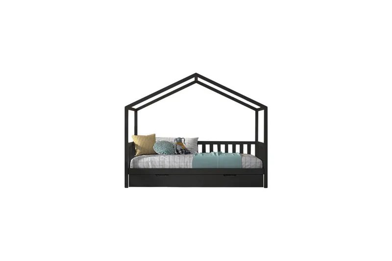 Säng med låda och staket Dallas 90x200 cm Antracit - Antracit - Möbler - Sovrum - Förvaring sovrum - Sänglåda