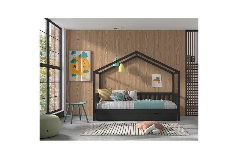 Säng med låda och staket Dallas 90x200 cm Antracit - Antracit - Möbler - Sovrum - Förvaring sovrum - Sänglåda