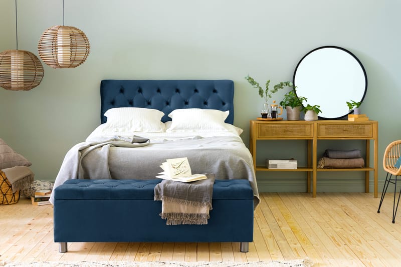 Ella Sängkista 140cm Djuphäftad - Blå/Sammet - Möbler - Sovrum - Förvaring sovrum - Sängkista