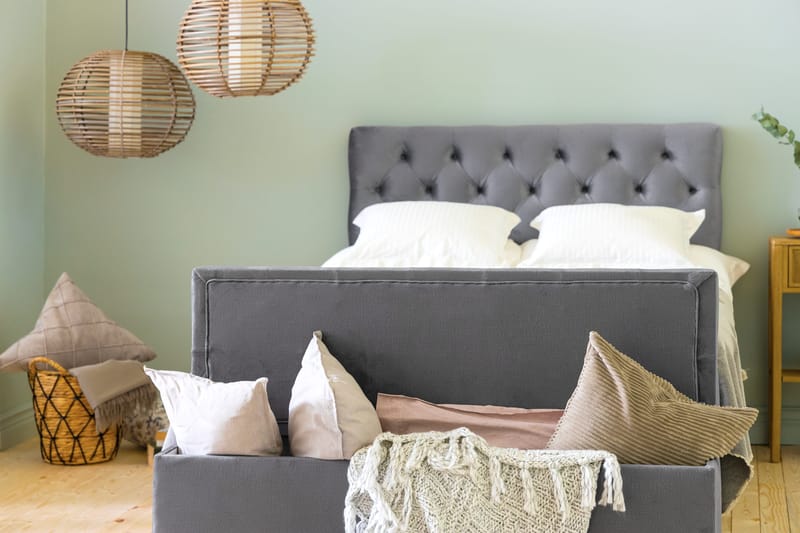 Ella Sängkista 140cm Djuphäftad - Grå/Sammet - Möbler - Sovrum - Förvaring sovrum - Sängkista