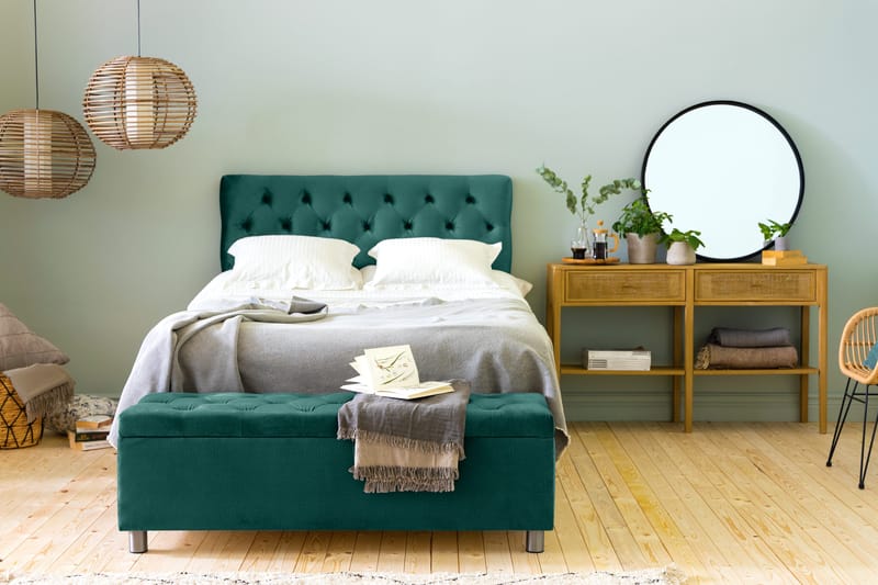 Ella Sängkista 140cm Djuphäftad - Grön/Sammet - Möbler - Sovrum - Förvaring sovrum - Sängkista