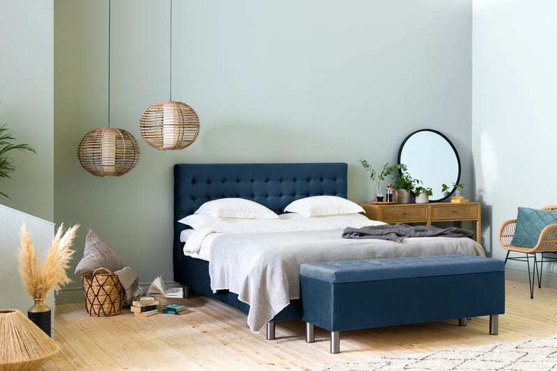 Ella Sängkista 140cm Rutig - Blå/Sammet - Möbler - Sovrum - Förvaring sovrum - Sängkista