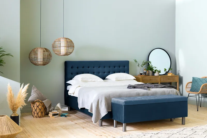 Ella Sängkista 140cm Rutig - Blå/Sammet - Möbler - Sovrum - Förvaring sovrum - Sängkista