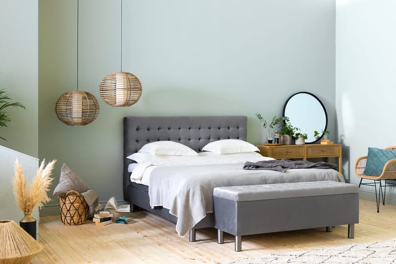 Ella Sängkista 140cm Rutig - Grå/Sammet - Möbler - Sovrum - Förvaring sovrum - Sängkista