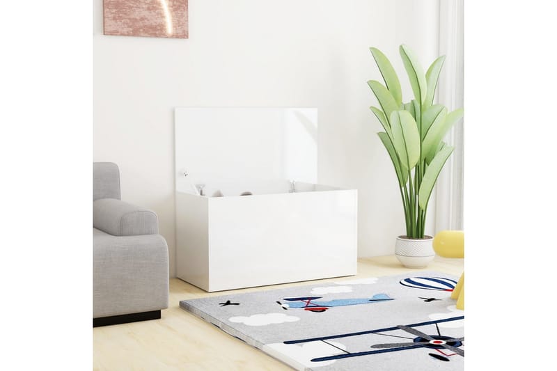 Förvaringskista vit högglans 84x42x46 cm spånskiva - Vit högglans - Möbler - Sovrum - Förvaring sovrum - Sängkista