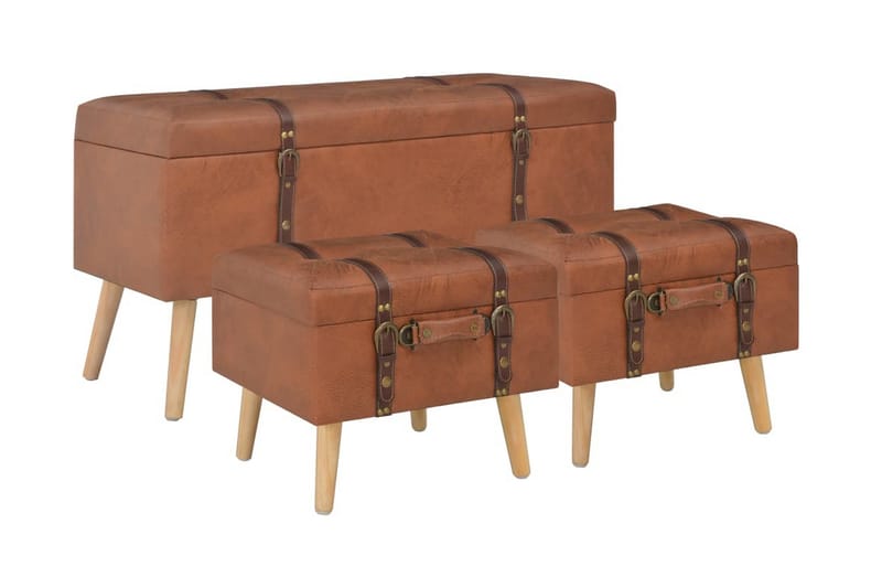 Förvaringspallar 3 st beige konstläder - Brun - Möbler - Sovrum - Förvaring sovrum - Sängkista