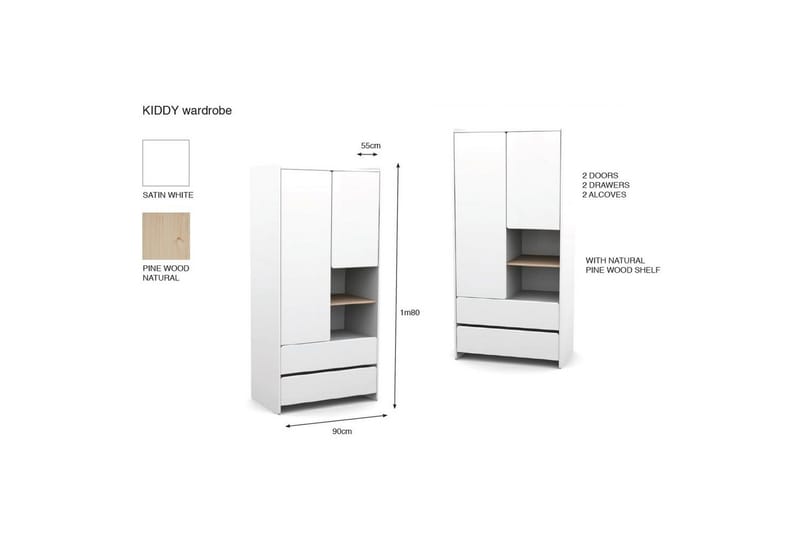 Spjälsäng med byrå, skötbordstopp och garderob Kiddy 2-dörrar - 2-dörrar - Möbler - Sovrum - Förvaring sovrum - Sänglåda