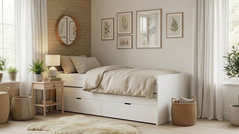 Granvik Sängram 90x200 cm med förvaring inklusive madrass - Vit - Möbler - Sovrum - Sängram & sängstomme