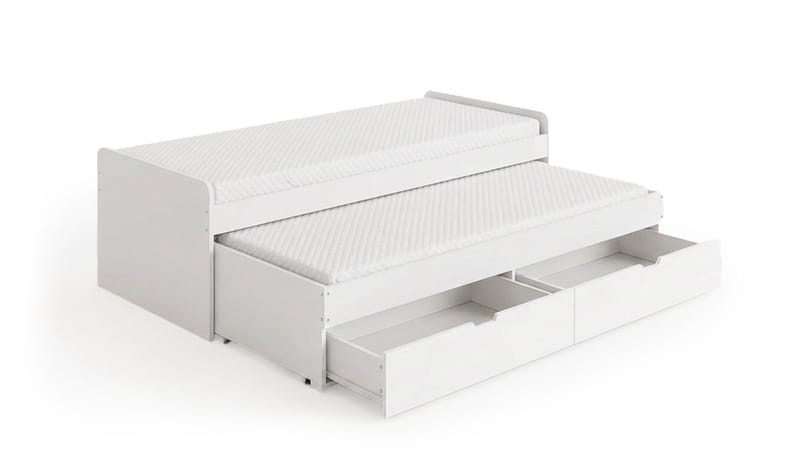 Granvik Sängram 90x200 cm utdragbar med extrasäng och förvaring inklusive 2 madrasser - Vit - Möbler - Sovrum - Sängram & sängstomme