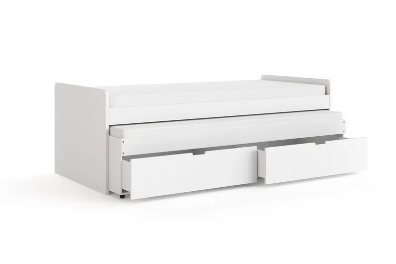 Granvik Sängram 90x200 cm utdragbar med extrasäng och förvaring inklusive 2 madrasser - Vit - Möbler - Sovrum - Sängram & sängstomme