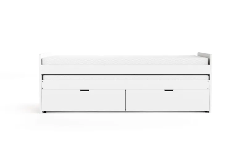 Granvik Sängram 90x200 cm utdragbar med extrasäng och förvaring inklusive 2 madrasser, Vit