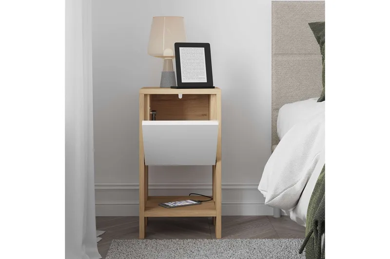 Haelyn Sängbord 30 cm - Ek/Vit - Möbler - Sovrum - Sängbord