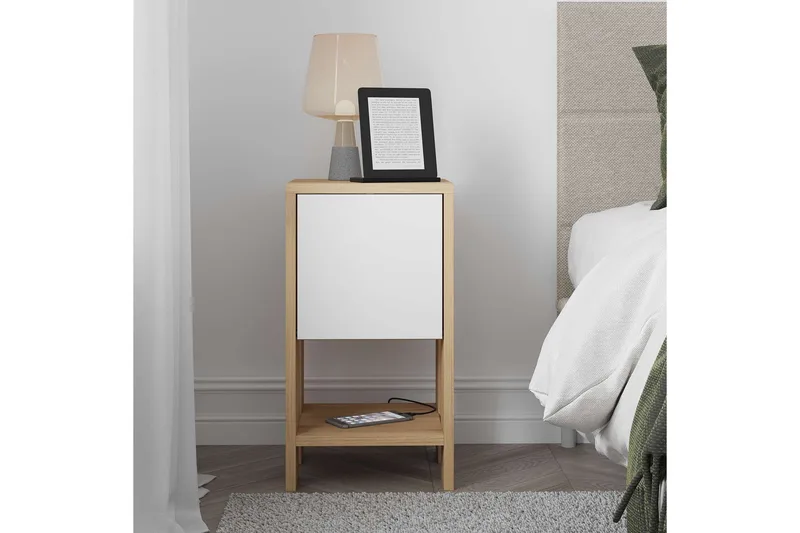 Haelyn Sängbord 30 cm - Ek/Vit - Möbler - Sovrum - Sängbord