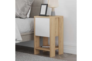 Haelyn Sängbord 30 cm med Trä- och Ekutseende, Förvaring med Hylla - Natur/Vit - Möbler - Sovrum - Sängbord