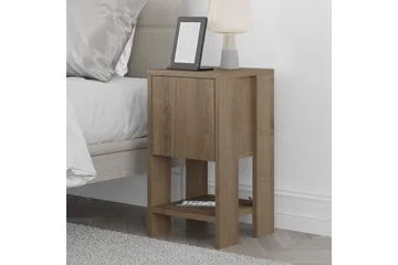 Haelyn Sängbord 30 cm med Trä- och Valnötsutseende, Förvaring med Hylla - Brun - Möbler - Sovrum - Sängbord